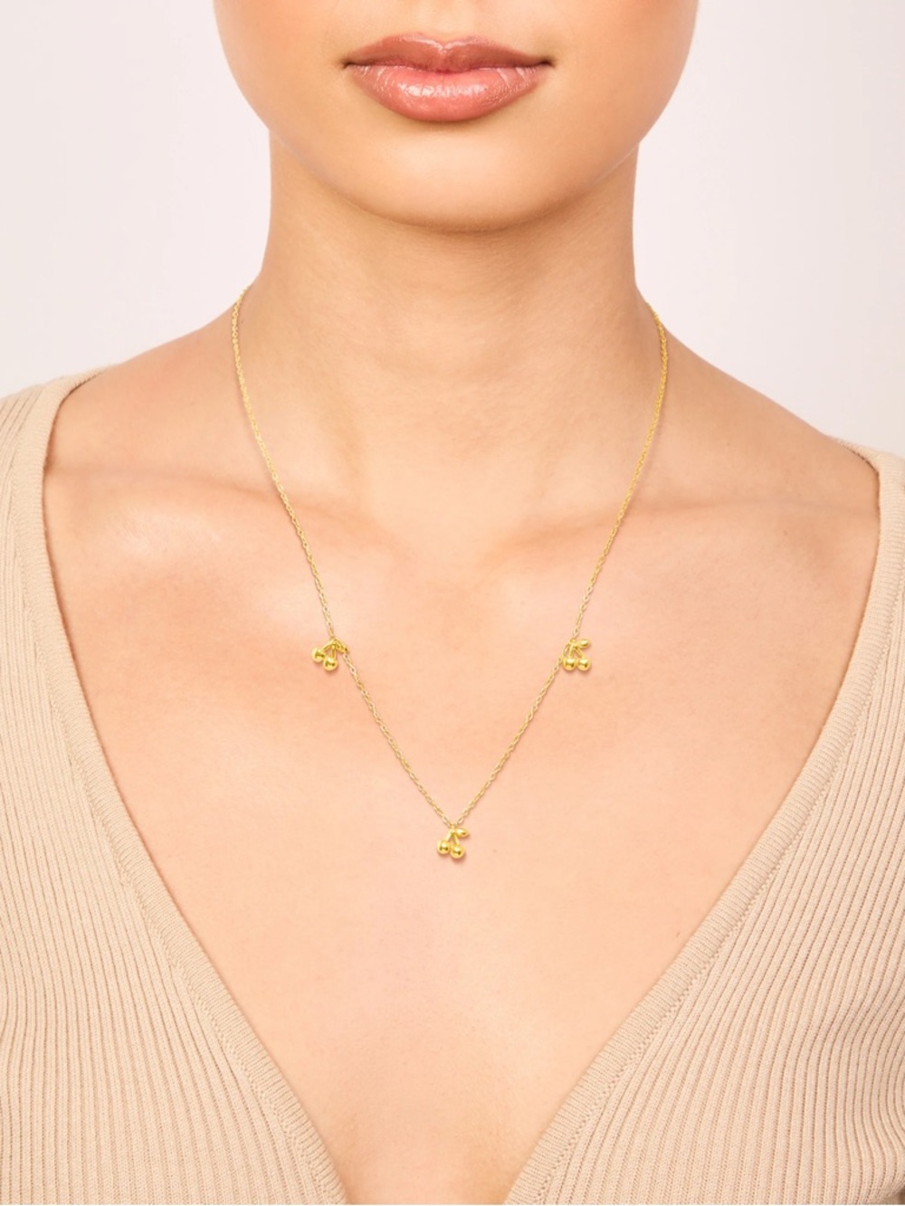 Waterproof Gold Plated Stainless Steel Mini Cherry Charms Necklace